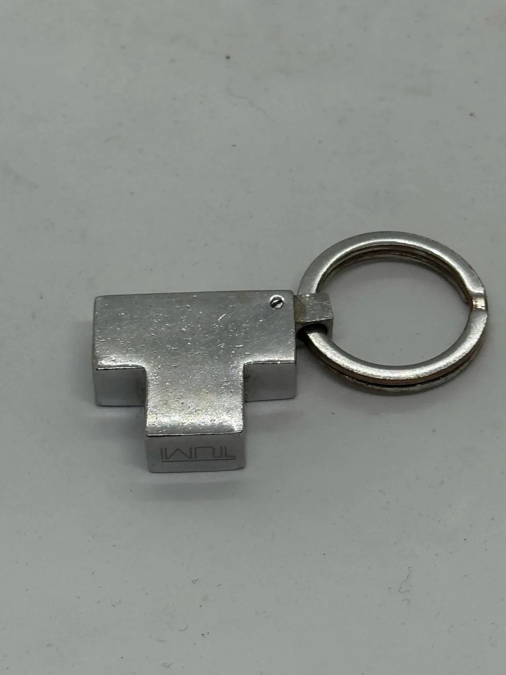 TUMI Silver Tone Metal TT Logo Keychain Luxury Designer Key Ring